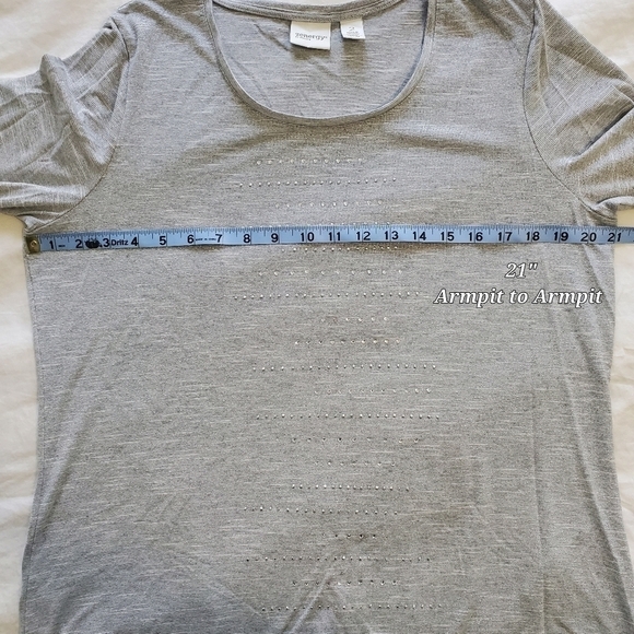 ZENERGY Chicos Gray Sparkle Rhinestone Metallic Top Blouse Womens 2 Large FLAW - Picture 10 of 15
